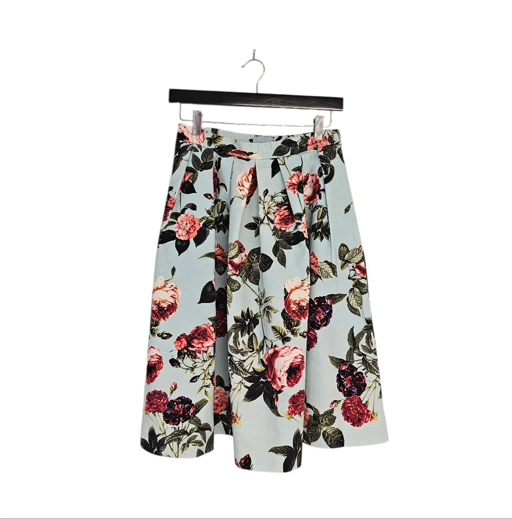Cece Midi Floral‎ A-Line Midi Blue Skirt 4 Preowned